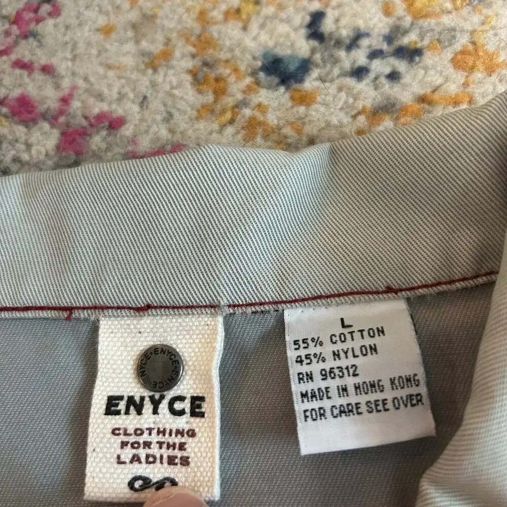 Enyce Coated Denim Jacket Womens Large Blue Button Up Skatergirl Concert Indie